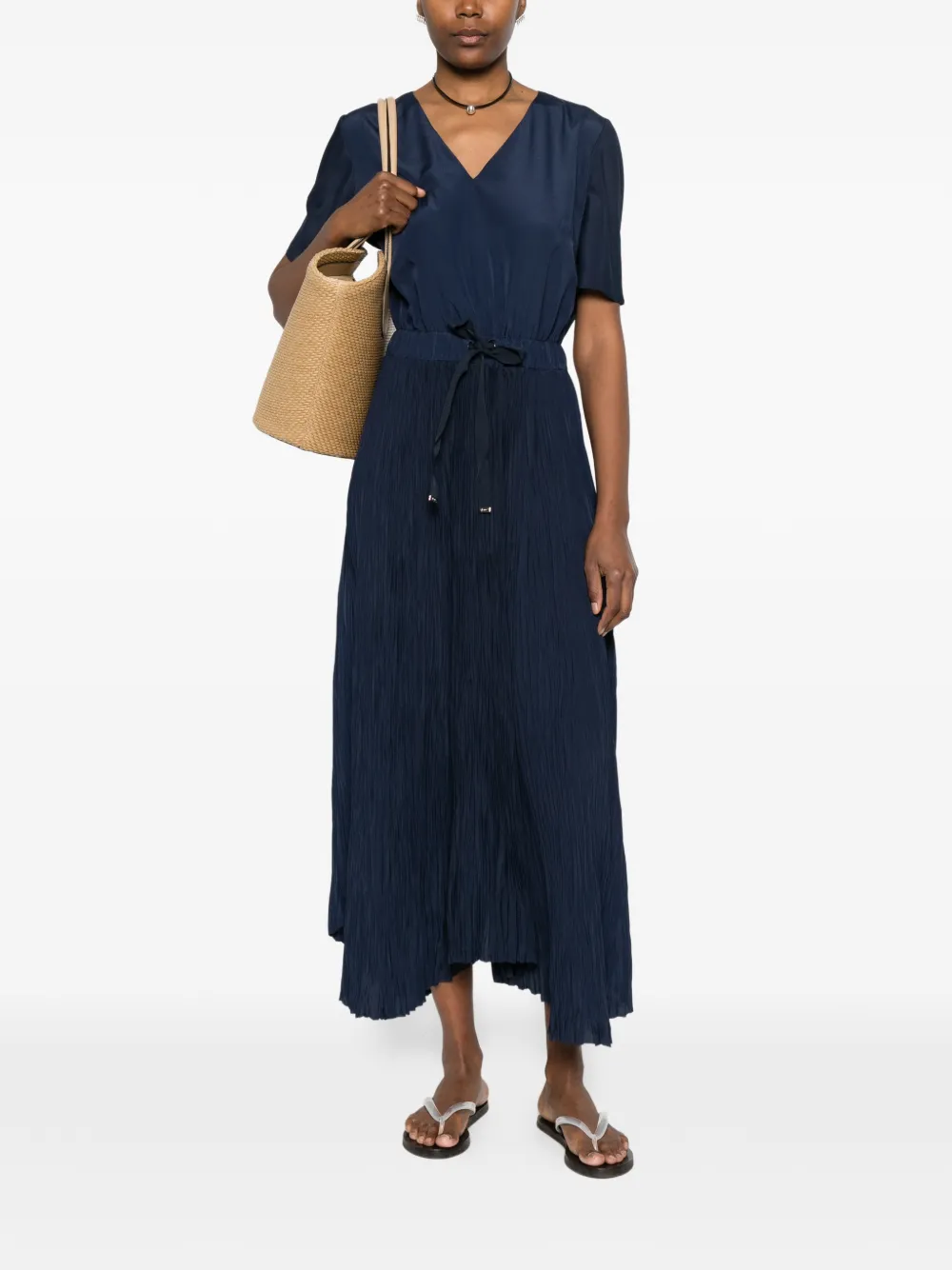 Pleated V-Neck Dress
