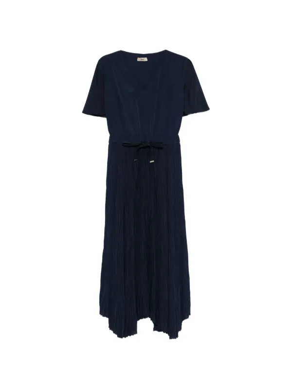 Herno Pleated V-neck Dress in Blue