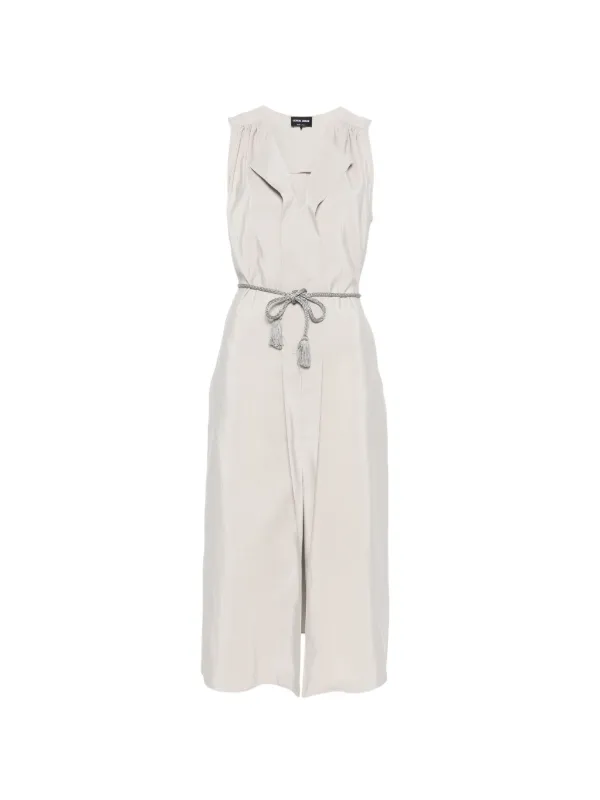 Giorgio Armani Shawl Tassel Midi Dress in Neutrals
