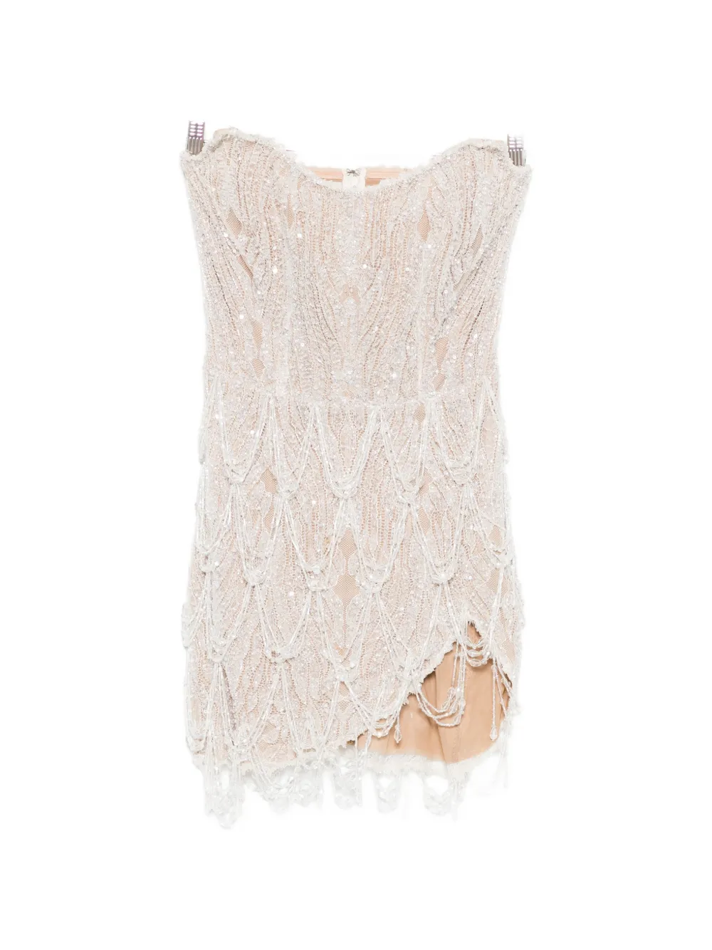 M.marquise Beaded Strapless Mini Dress In Neutral