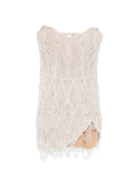 M.Marquise vestido corto strapless con mostacillas