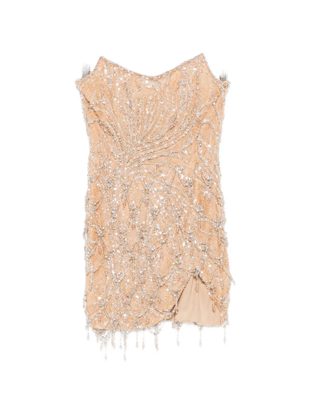 M.marquise Beaded Fringe Mini Dress In Brown