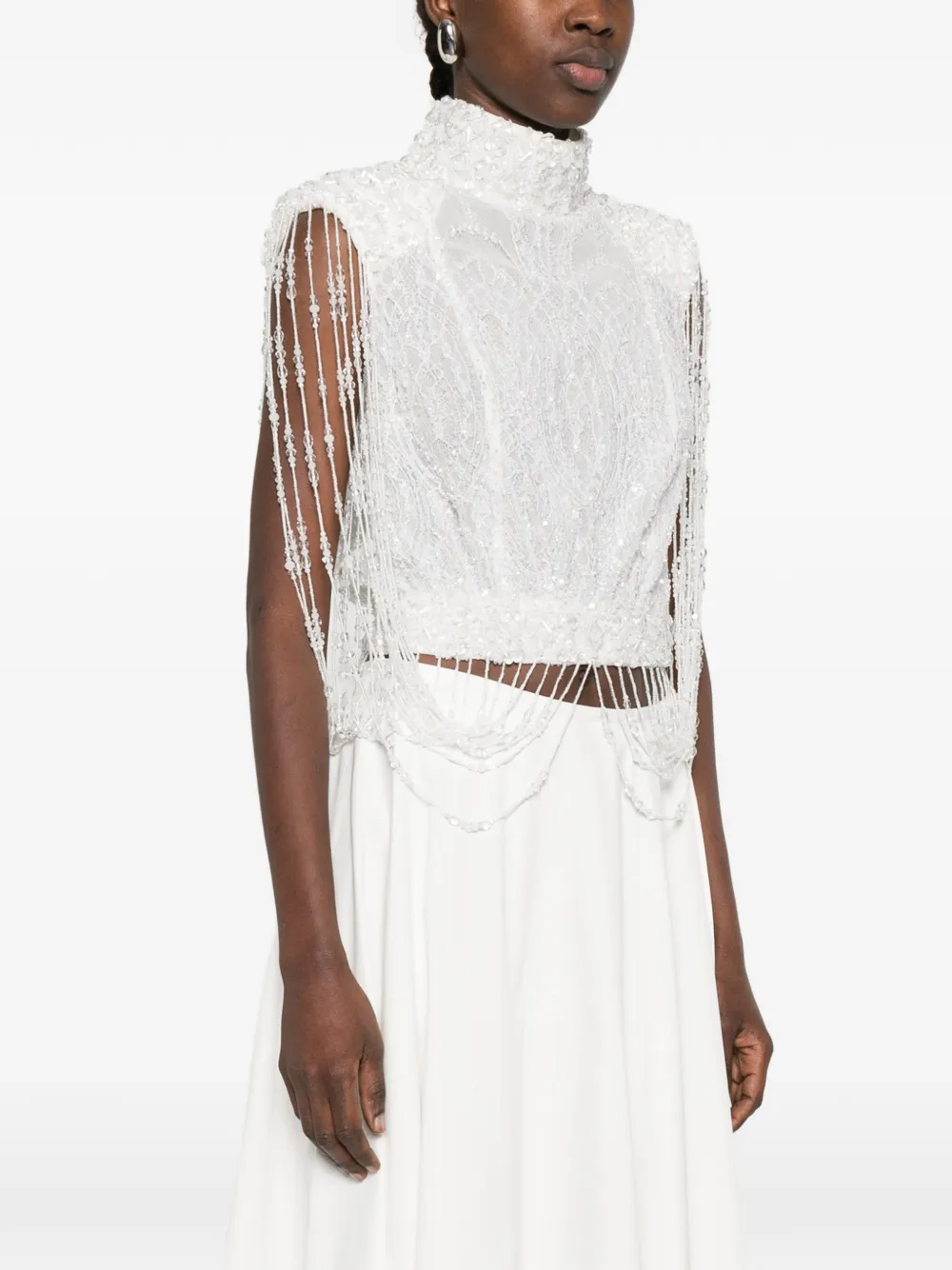  M.marquise Beaded Fringe Blouse - White 