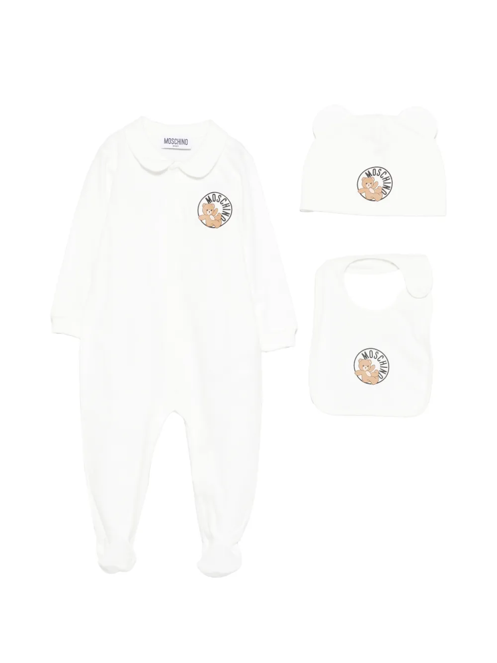 Moschino Kids logo-detail round-collar babygrow set (set of three) - Weiß