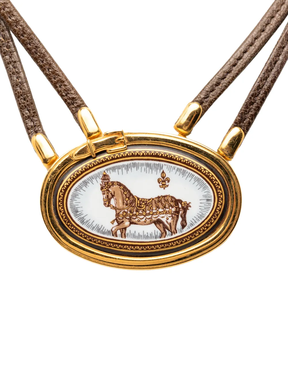 Hermès Pre-Owned 20th Century Leather and Enamel Grand Apparat Pendant Necklace costume necklace - Marrone