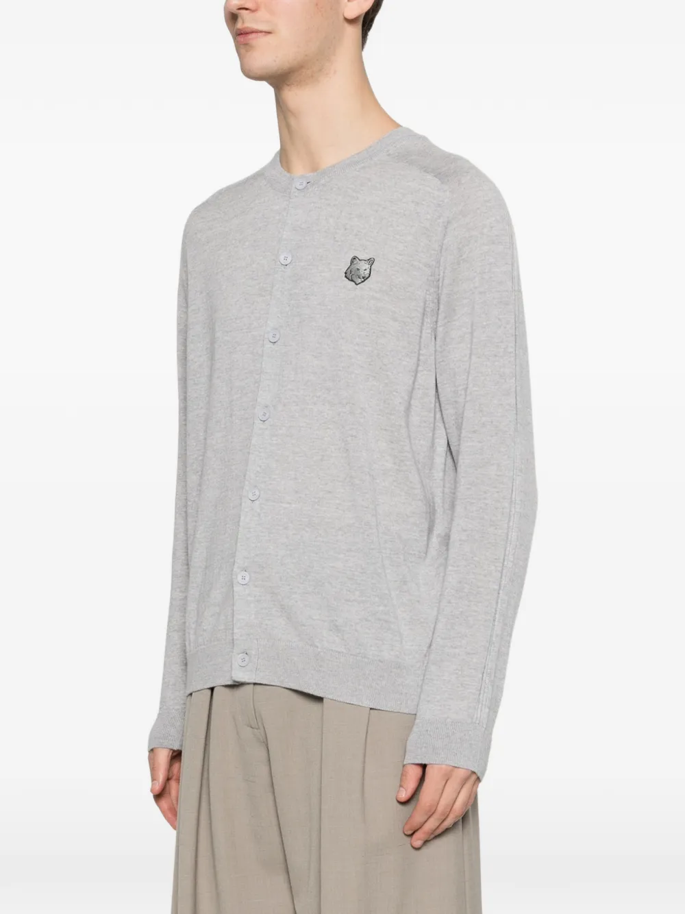  Maison Kitsuné Embroidered Buttoned Cardigan - Grey 