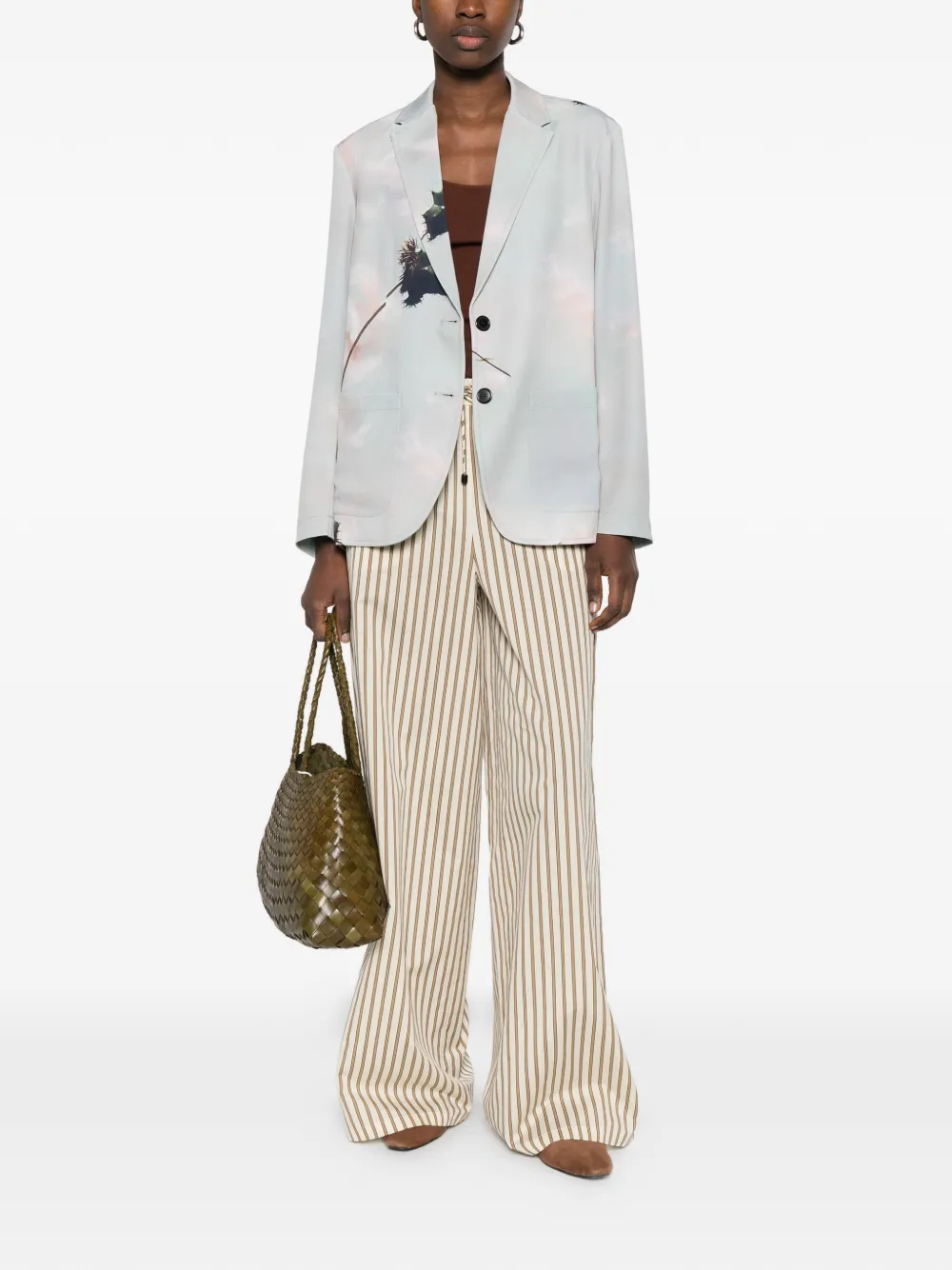 Floral-Print Pocket Blazer