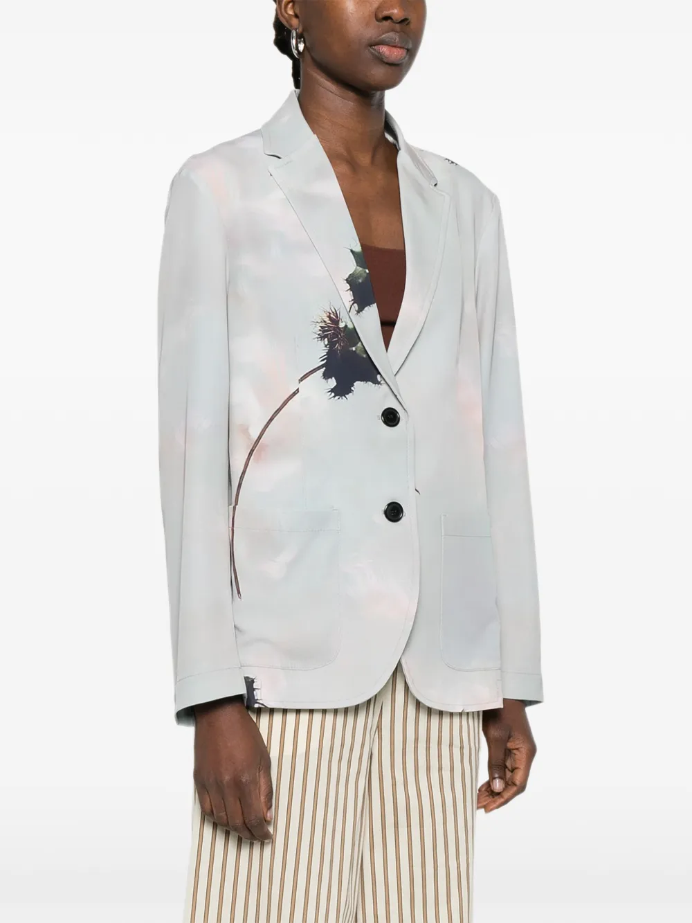 Floral-Print Pocket Blazer
