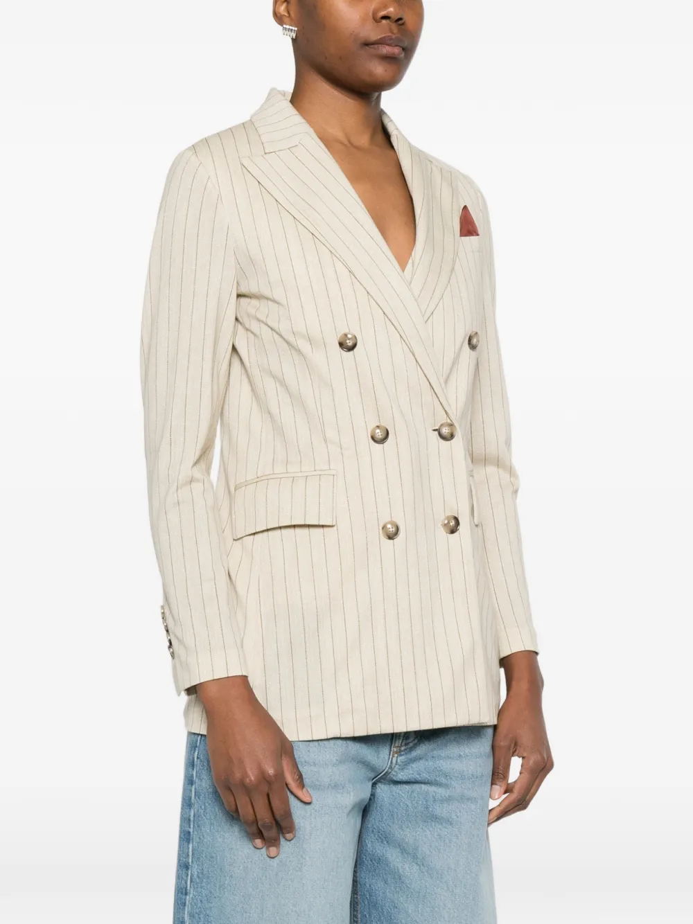  Circolo 1901 Striped Double-breasted Blazer - Neutrals 