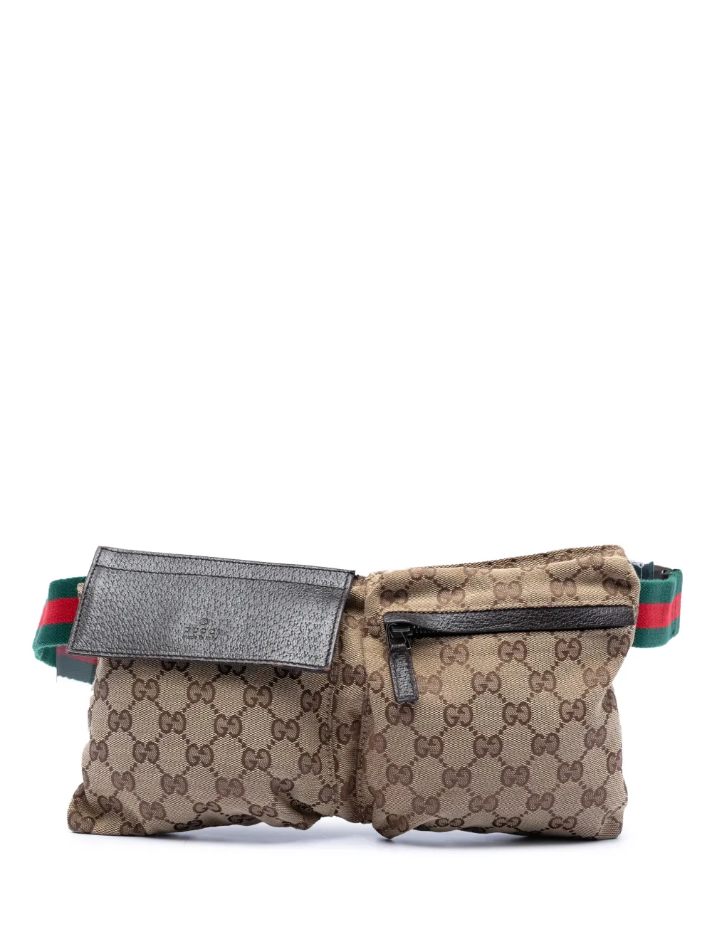 Gucci Pre-Owned 2016-2025 GG Canvas Web Double Pocket belt bag - Marrone