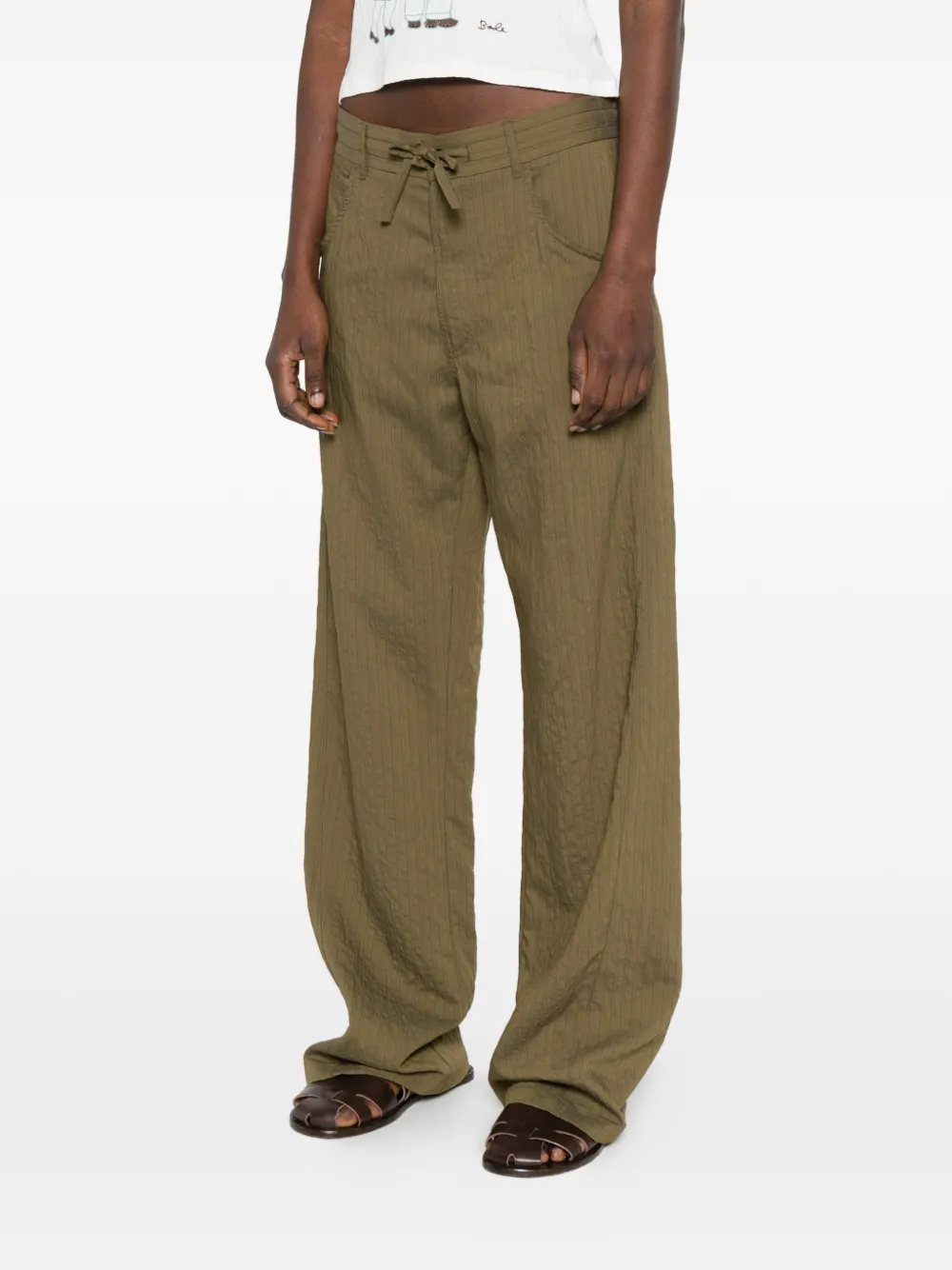 DARKPARK Iris Paper Bag gestreepte broek met trekkoord Groen