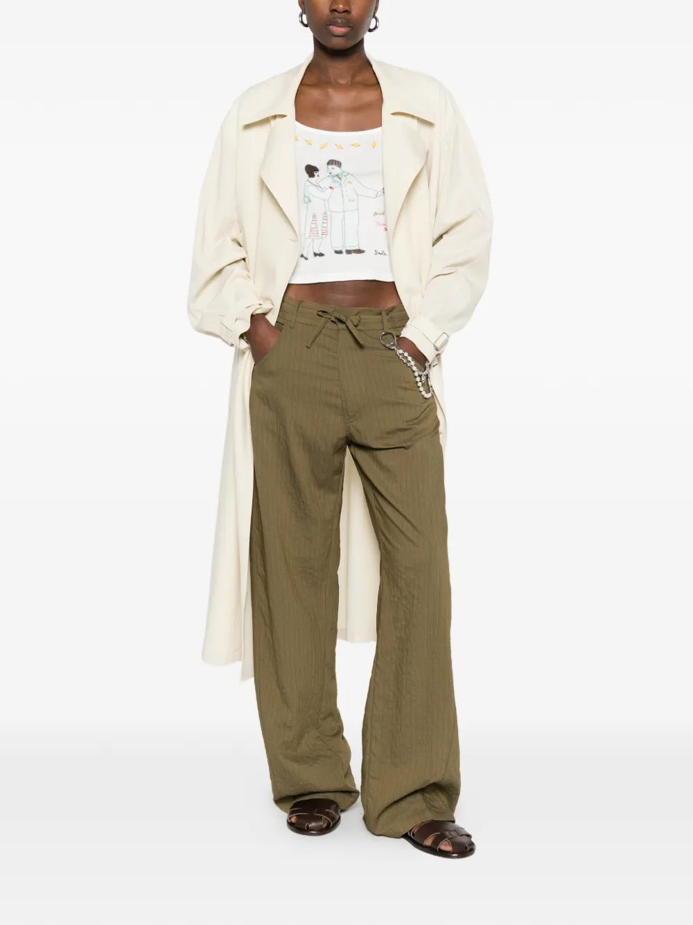 DARKPARK Iris Paper Bag gestreepte broek met trekkoord Groen