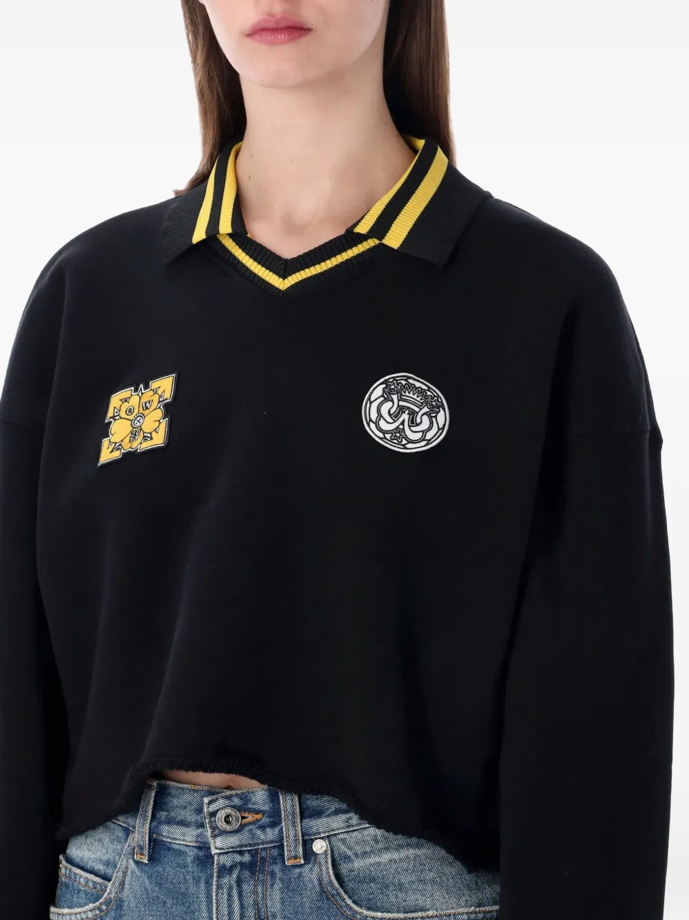  Off-white V-neck Cropped Polo - Black 