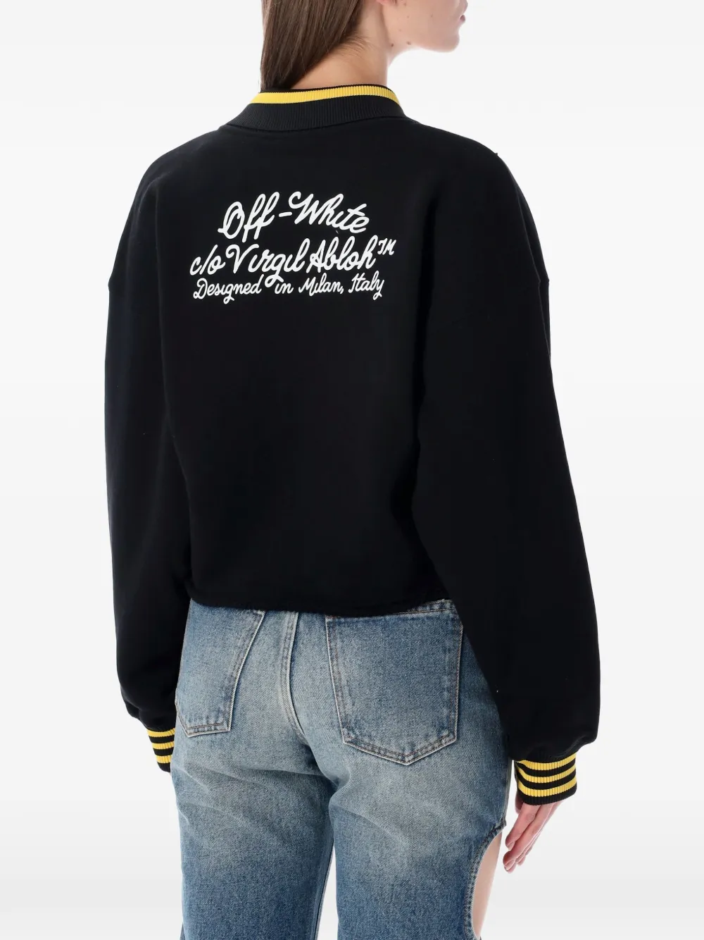 Off-white V-neck Cropped Polo - Black 