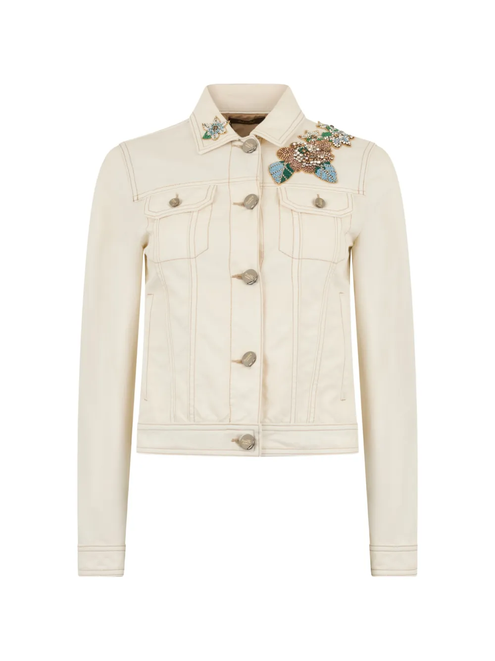 Moorer flower-embellishment denim jacket - Toni neutri