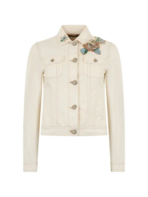 Moorer flower-embellishment denim jacket