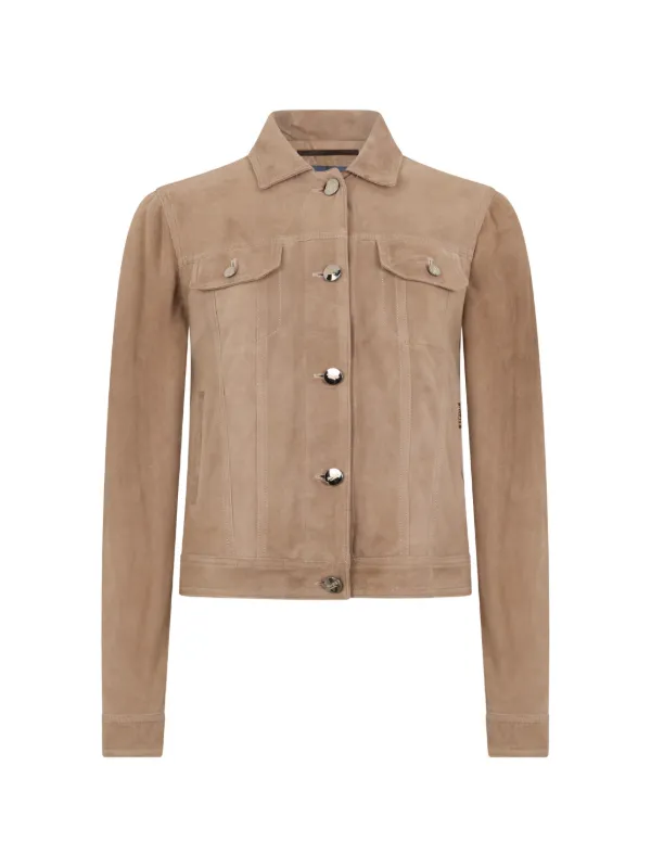 Moorer Violetta Classic-collar Button Jacket in Neutrals