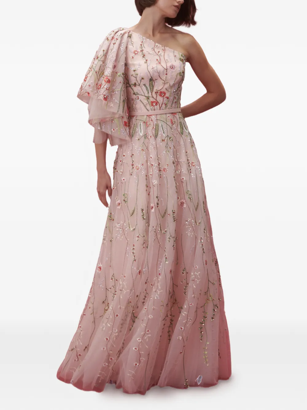  Rami Al Ali Beaded One-shoulder Gown Maxi Dress - Pink 