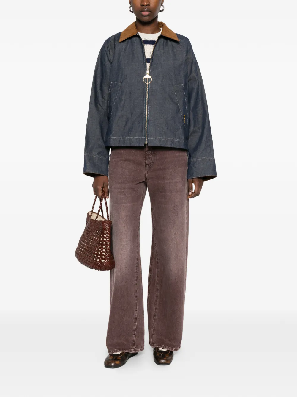 Barbour Freckleton Denim Jacket Dress Contrast Collar Cuffs In Blue