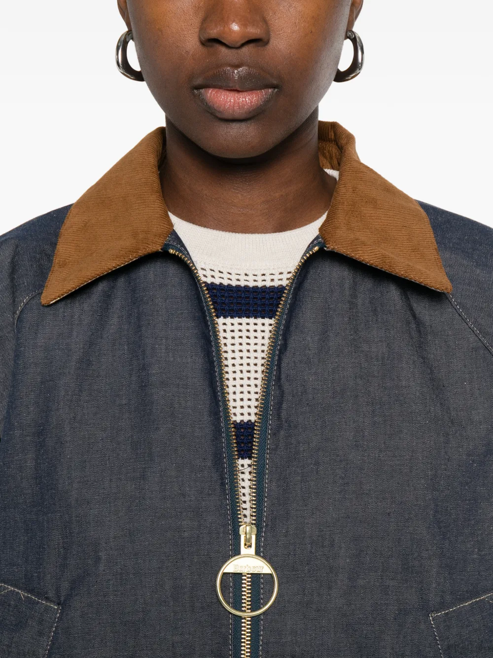 Barbour Freckleton Denim Jacket Dress Contrast Collar Cuffs In Blue