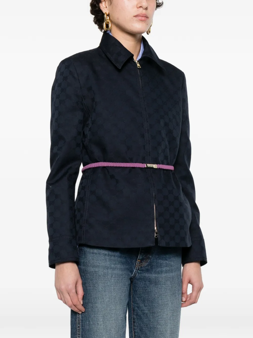  Gucci Logo-pattern Zip-fastening Jacket - Blue 