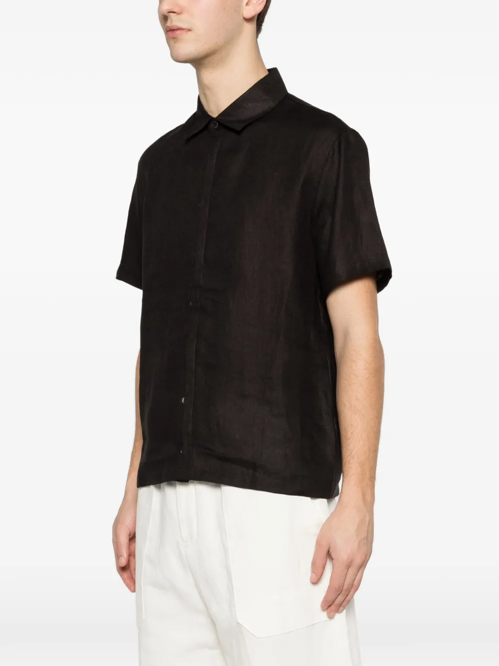  Alpha Studio Buttoned Short-sleeve Shirt - Black 