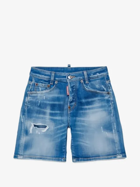 DSQUARED2 KIDS worn-effect logo-patch shorts