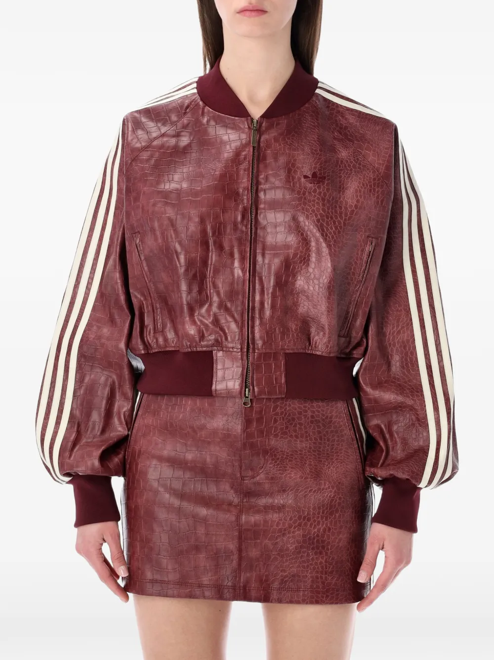 adidas crocodile-effect stripe bomber jacket - Rosso