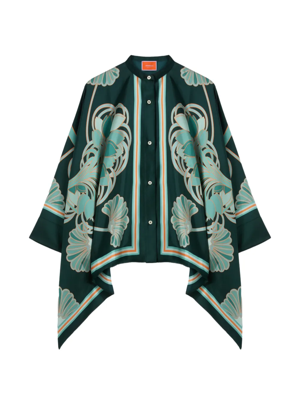 La DoubleJ Blooming Tulip Placée dark green in silk twill Foulard shirt