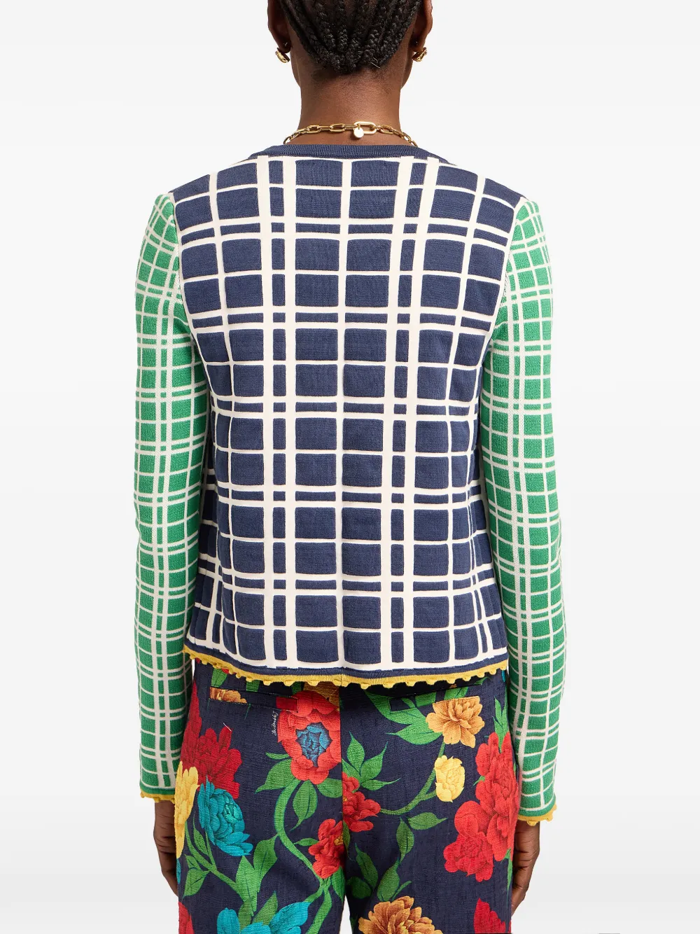 La Doublej Tie Front Checked Cardigan In Blue