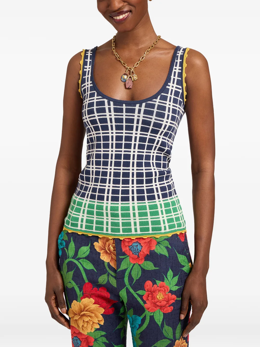La Doublej Check Ribbed Top In Multi