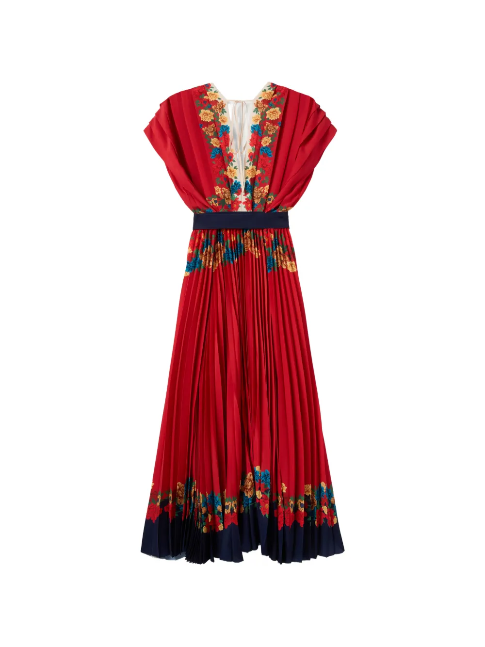 La Doublej Accordion Pleated Floral-print Crepe De Chine Maxi Dress In Brown