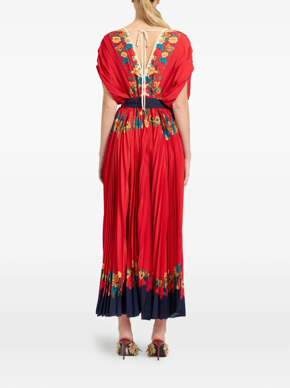 La Doublej Accordion Pleated Floral-print Crepe De Chine Maxi Dress In Brown