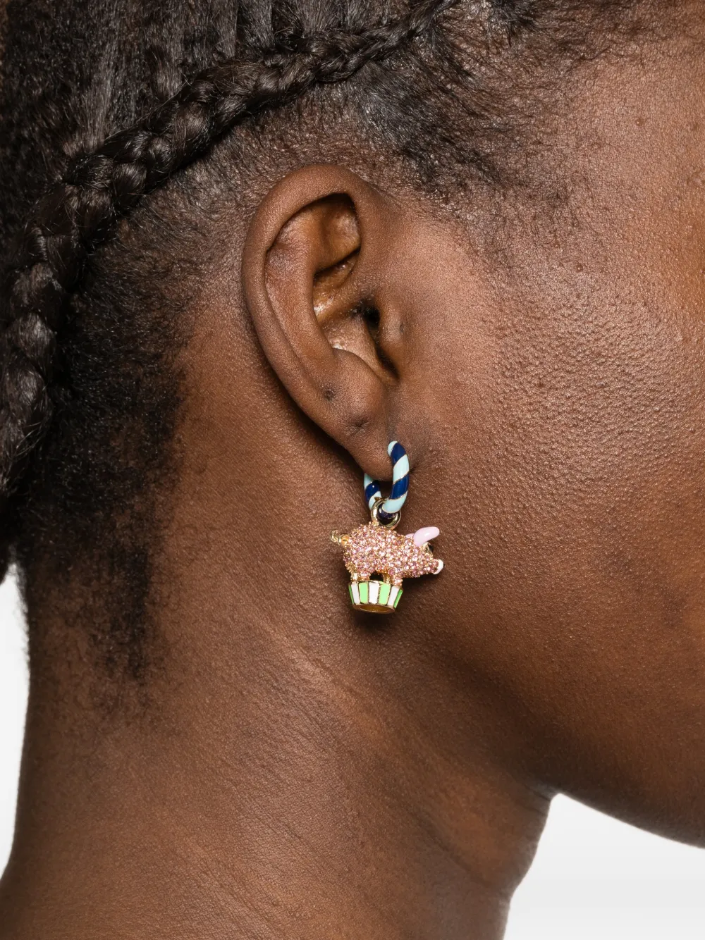 Jubby Striped-Detail Charm Earrings