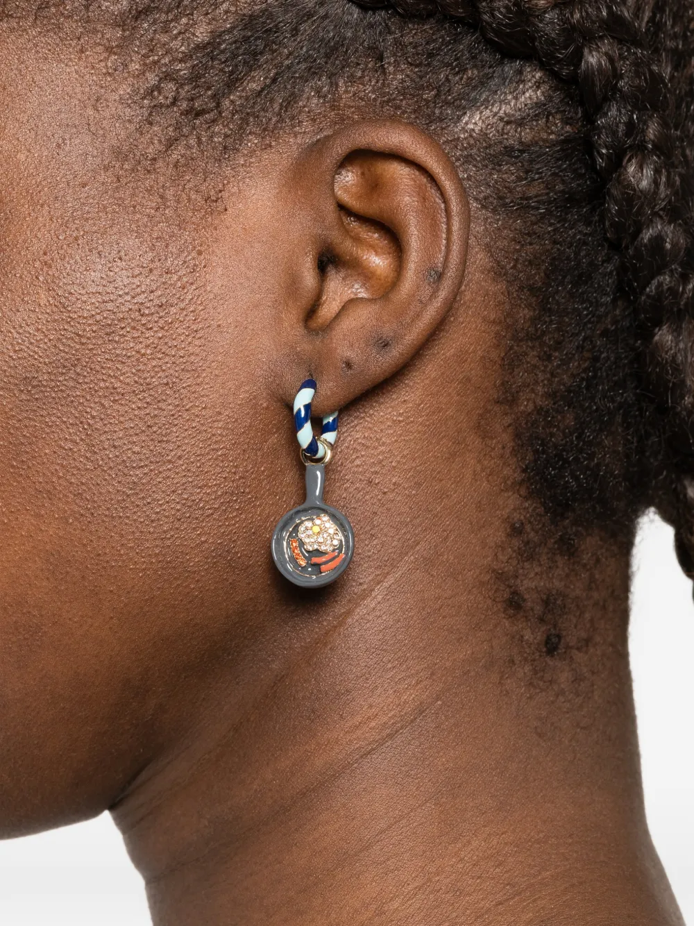 Jubby Striped-Detail Charm Earrings