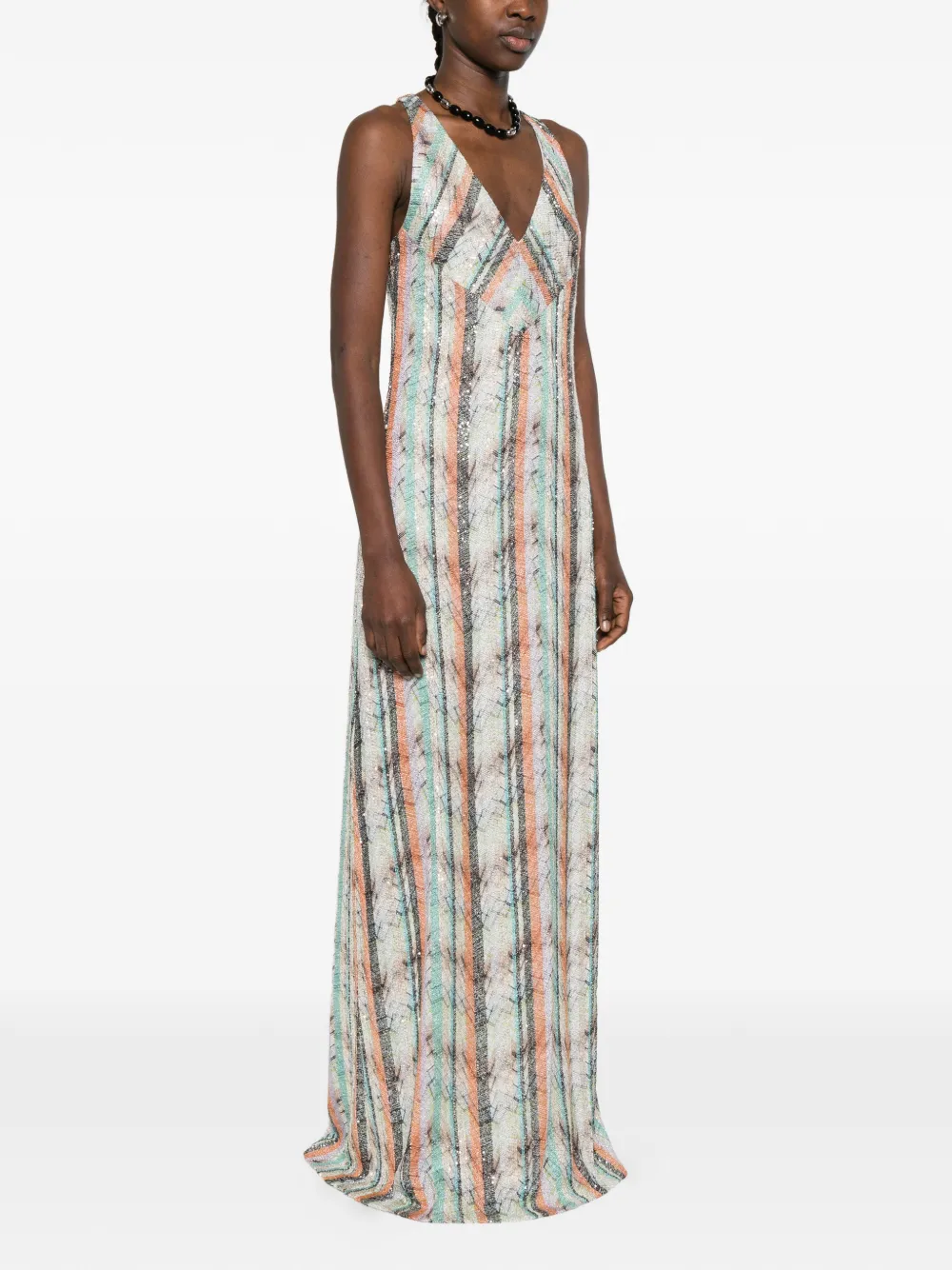 Missoni Mouwloze viscose lamé avondjurk met meerdere technieken Groen