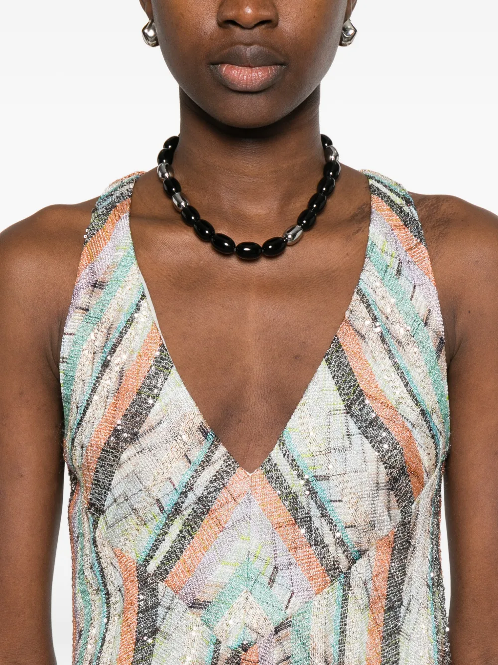 Missoni Mouwloze viscose lamé avondjurk met meerdere technieken Groen