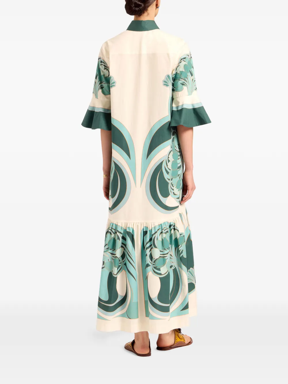 La DoubleJ Artemis jurk met bloemenprint en ruches Beige