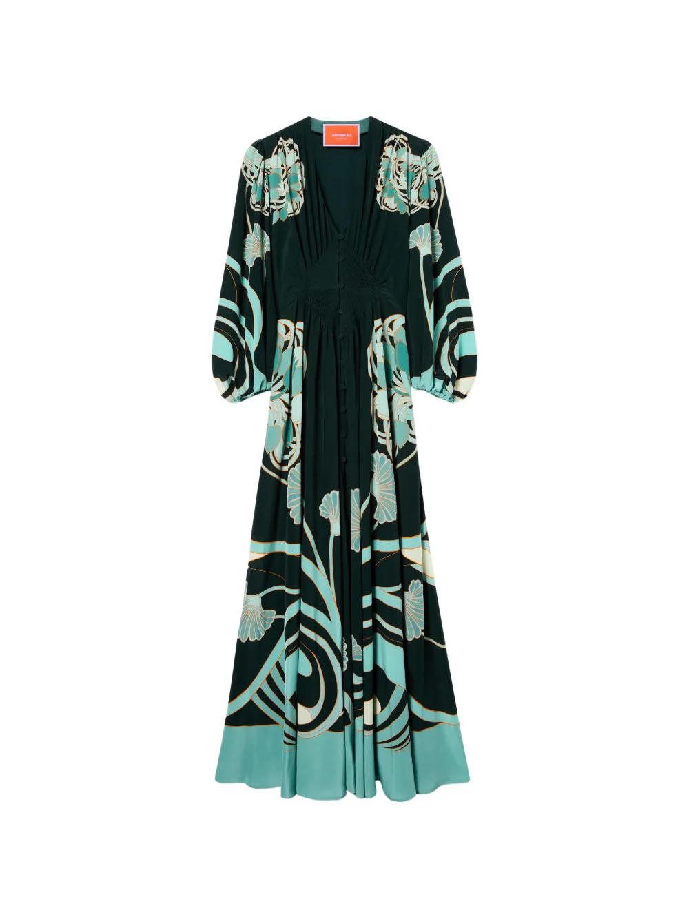 La DoubleJ Blooming Tulip Placée dark green in crepe de chine Long Camerino dress - Verde