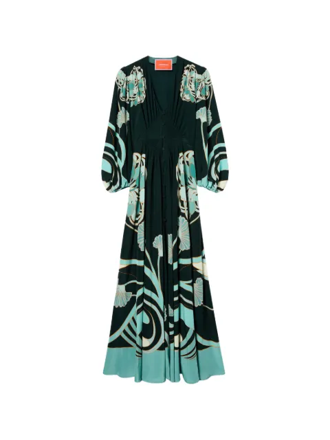 La DoubleJ Blooming Tulip Placée dark green in crepe de chine Long Camerino dress