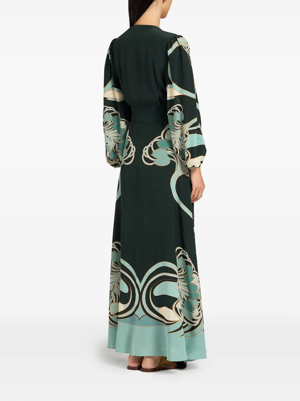 La DoubleJ Blooming Tulip Placée Camerino crêpe de chine maxi-jurk Groen