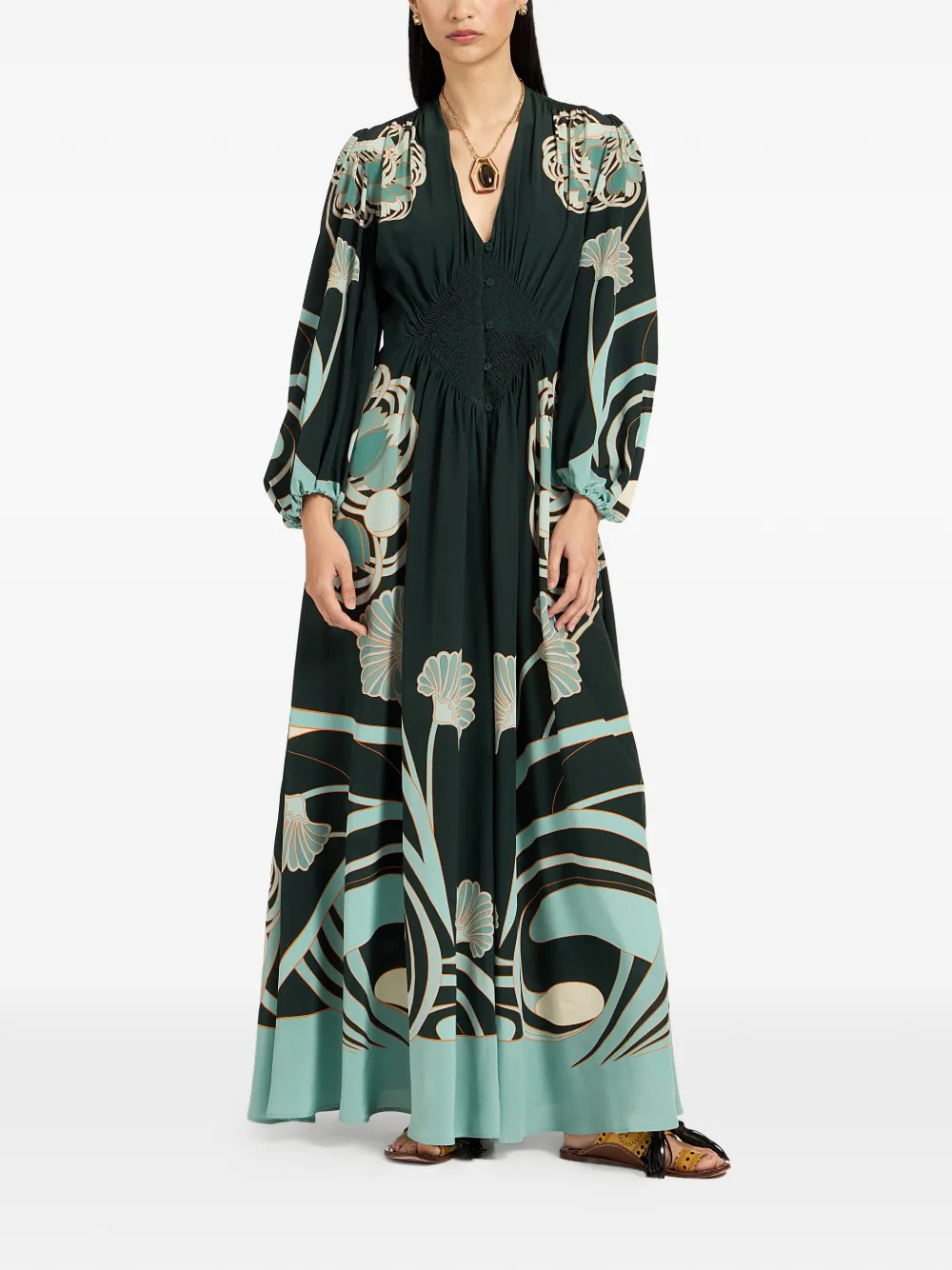 La DoubleJ Blooming Tulip Placée Camerino crêpe de chine maxi-jurk Groen