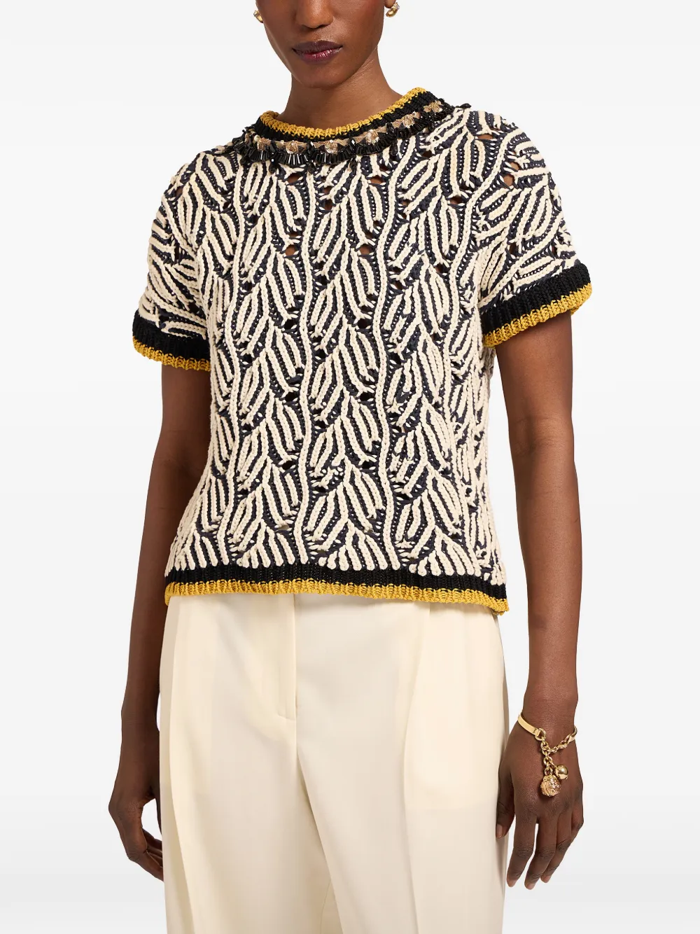  La Doublej Patterned Beaded Top - Black 