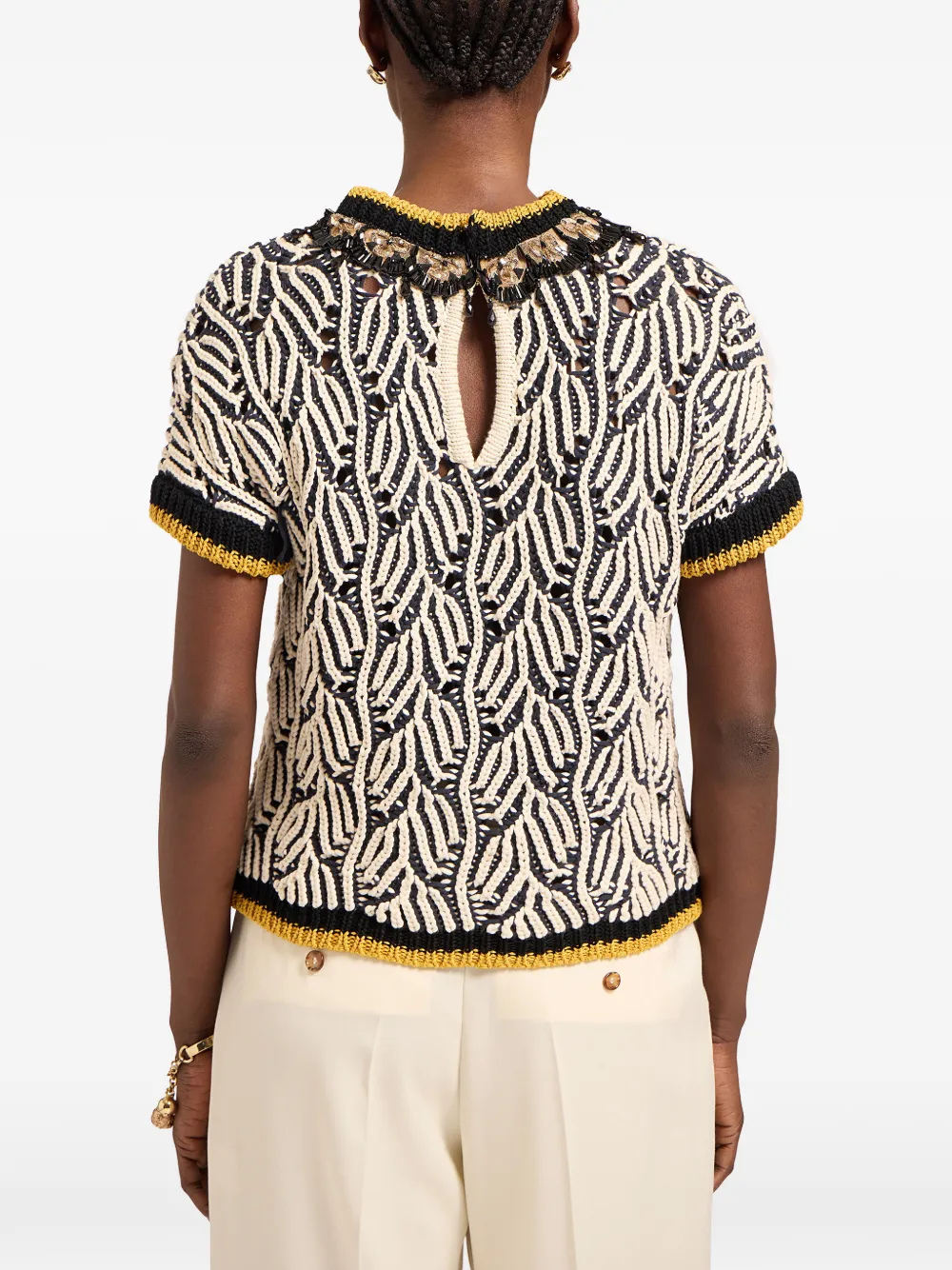  La Doublej Patterned Beaded Top - Black 