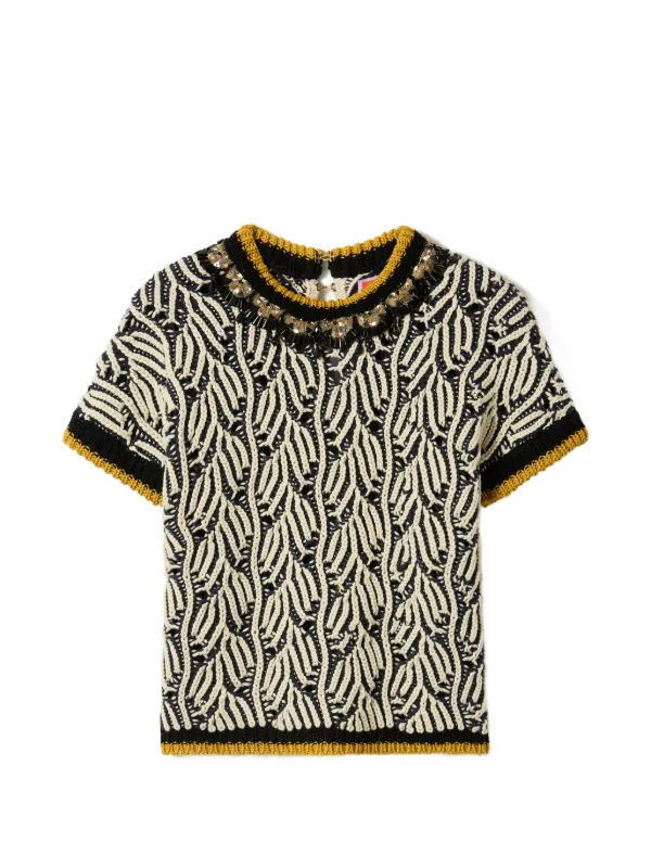 La DoubleJ Patterned Beaded Top in Black