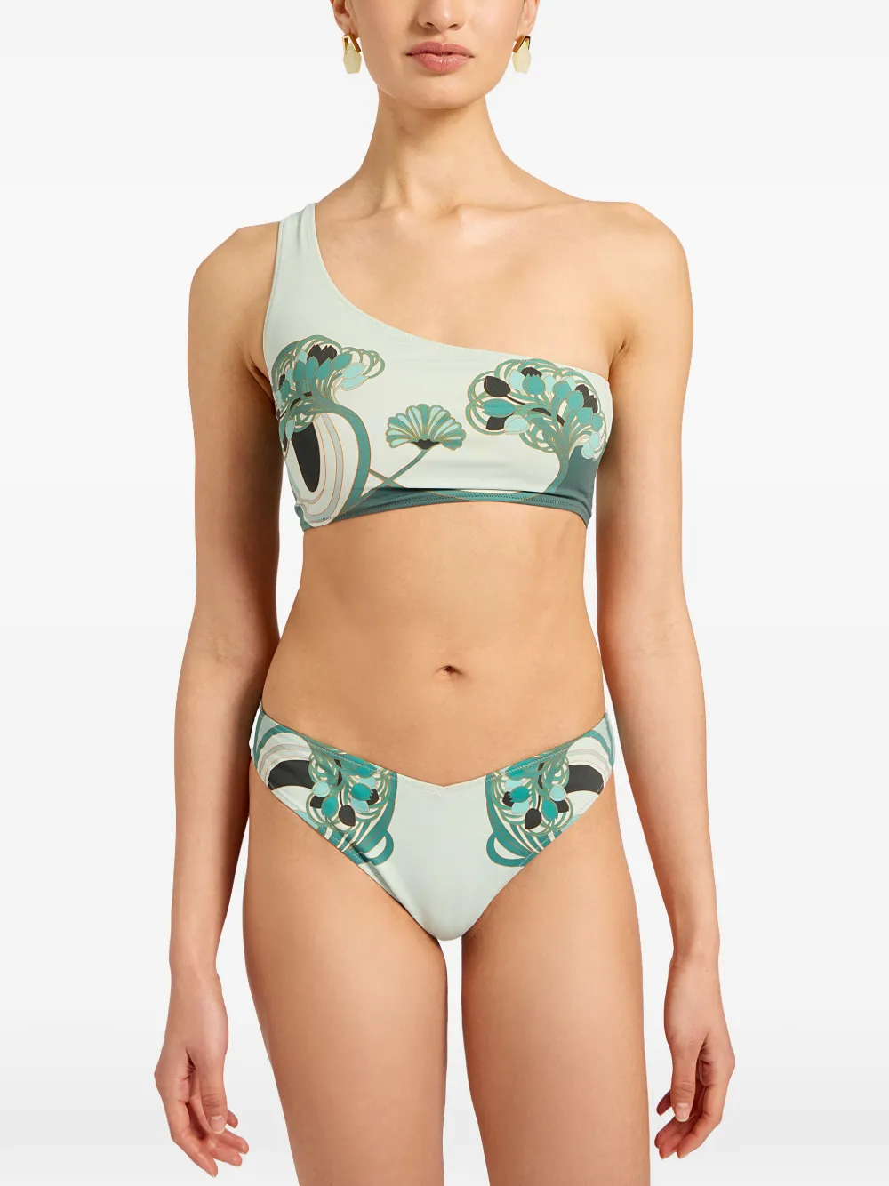 La DoubleJ Asymmetrisch badpak met bloemen Groen