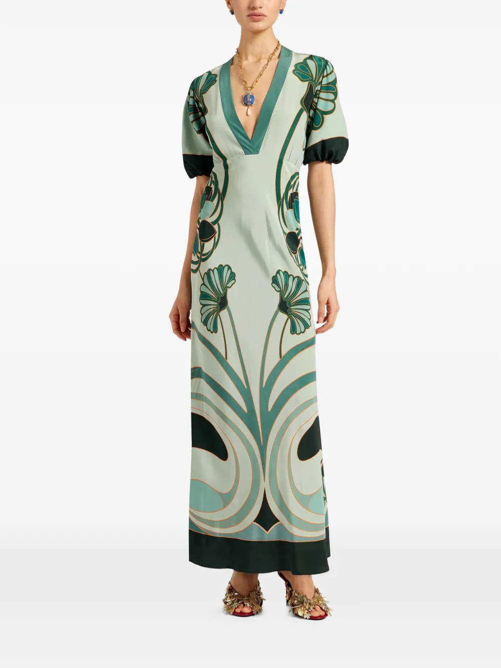 La DoubleJ Marlene Dietrich jurk met V-hals Groen