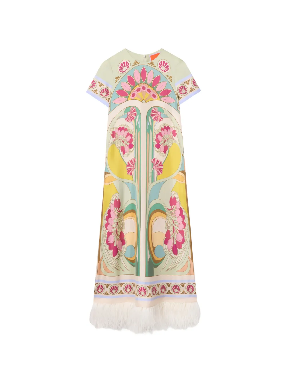 La DoubleJ Tulip Placée Green in silk twill with feathers Swing dress - Verde