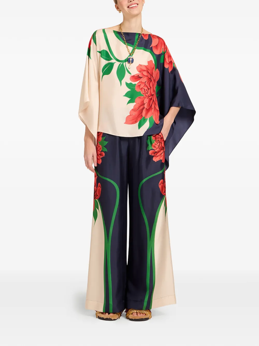La DoubleJ Broek met bloemenprint Blauw