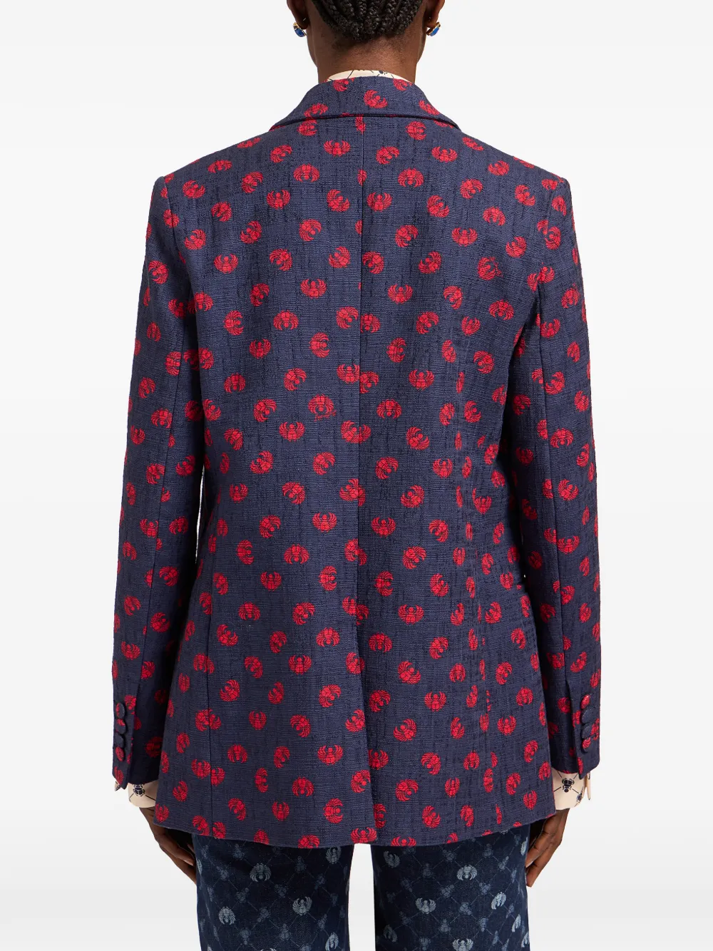  La Doublej Floral-print Double-breasted Blazer - Blue 